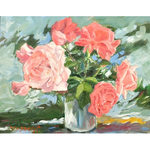 1065 - Cressent, 20th century French, a still life of pink flowers, oil on canvas, signed, 19.75