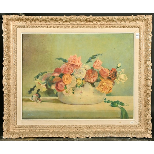 1066 - 20th Century French school, a still life of mixed flowers, oil on canvas, signed with initials, 19.7... 