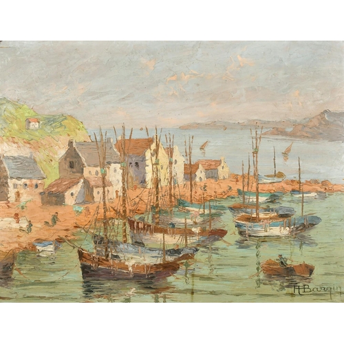 1071 - Henri Barqin, 20th Century French School, a view of fishing boats in a port, oil on panel, signed, 1... 