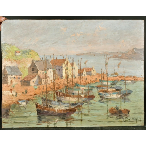 1071 - Henri Barqin, 20th Century French School, a view of fishing boats in a port, oil on panel, signed, 1... 