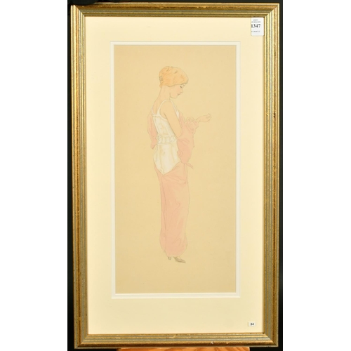 1347 - Raphael Kirchner (1876-1917) Austrian, a study of an elegant lady unbuttoning her dress, watercolour... 