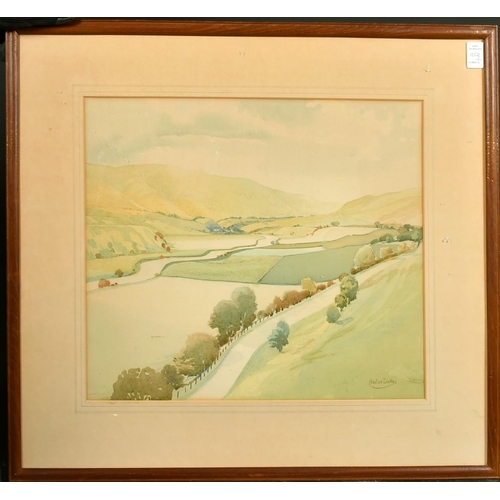 1352 - Alastair Dallas (1898-1983) Scottish, A view of buildings and a river, watercolour, signed, 14