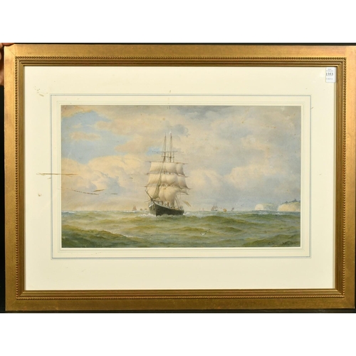 1353 - Charles Napier Hemy (1841-1917) A tall ship with wind in her sails off the coast with other shipping... 