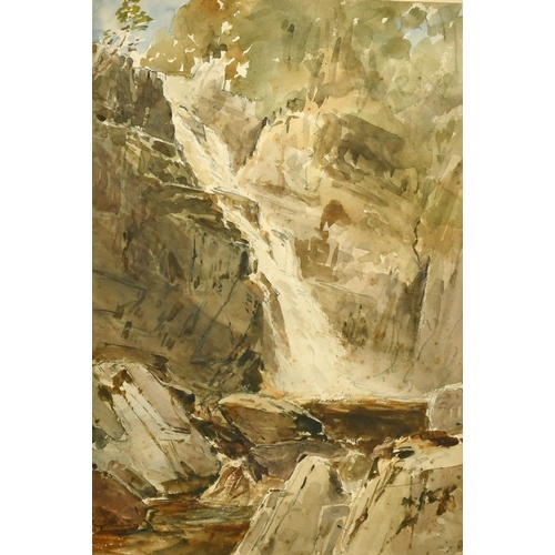 1358 - Attributed to Edwin John Ellis (1842- 1895) British, A waterfall, possibly Wales, watercolour with p... 