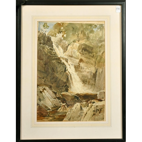 1358 - Attributed to Edwin John Ellis (1842- 1895) British, A waterfall, possibly Wales, watercolour with p... 