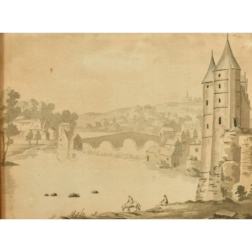 1360 - French School (c.1750) A view of the Ch teau de Josselin, Brittany, pen and ink, titled and inscribe... 