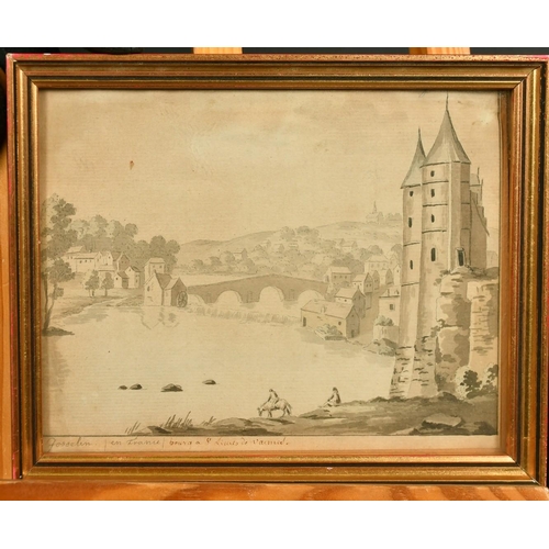 1360 - French School (c.1750) A view of the Ch teau de Josselin, Brittany, pen and ink, titled and inscribe... 