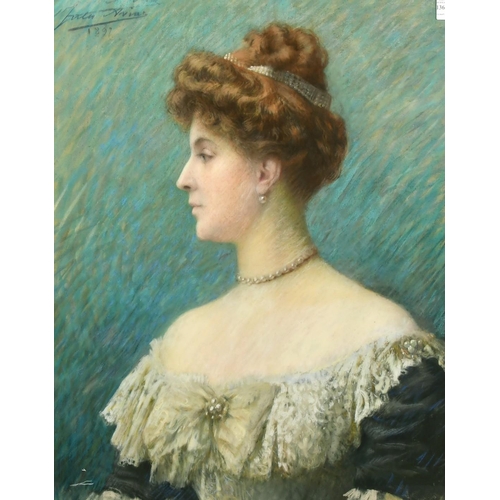 1366 - Jules-Charles Aviat (1844-1931) French, a bust length portrait of an elegant lady wearing a tiara, p... 