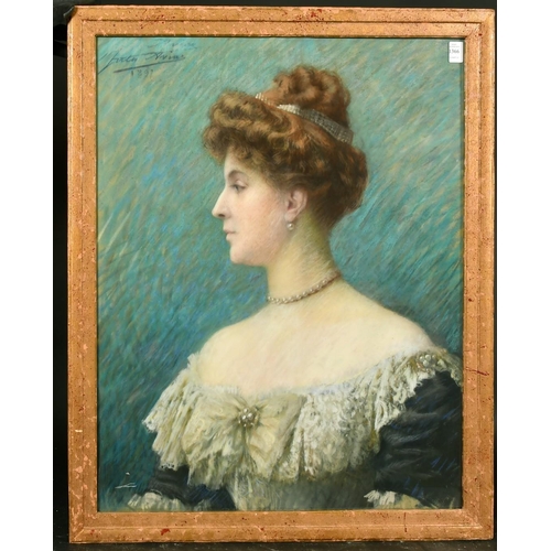 1366 - Jules-Charles Aviat (1844-1931) French, a bust length portrait of an elegant lady wearing a tiara, p... 