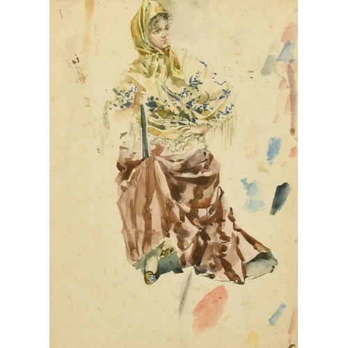 1367 - Late 19th Century, possibly Portuguese School, a study of an elegant lady in traditional clothing, w... 