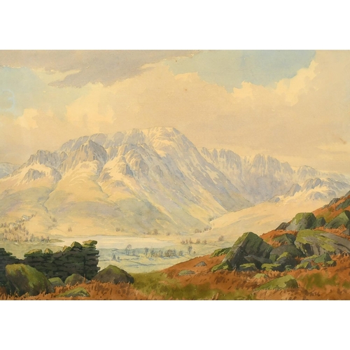 1372 - Ernest Ellis Clarke (1870-1932) British, 'Little Langdale Tarn', Cumbria, watercolour, signed, label... 