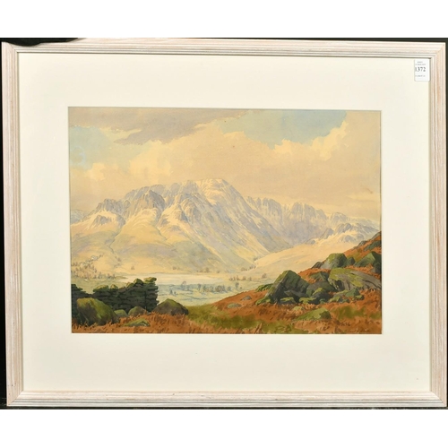 1372 - Ernest Ellis Clarke (1870-1932) British, 'Little Langdale Tarn', Cumbria, watercolour, signed, label... 