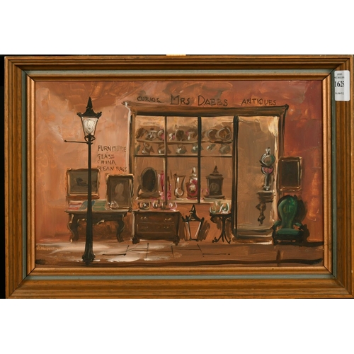 1625 - Deborah Jones (20th Century) 'Mrs Dabbs Antiques', a shop with items displayed on the pavement, oil ... 