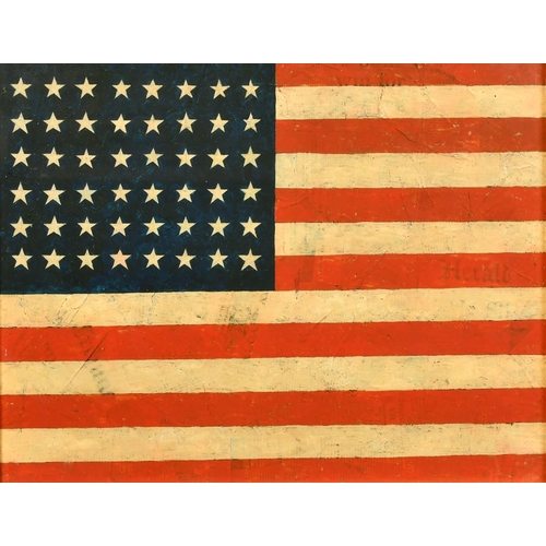 1628 - Manner of Jasper Johns, American Flag, mixed media on board, 17.75