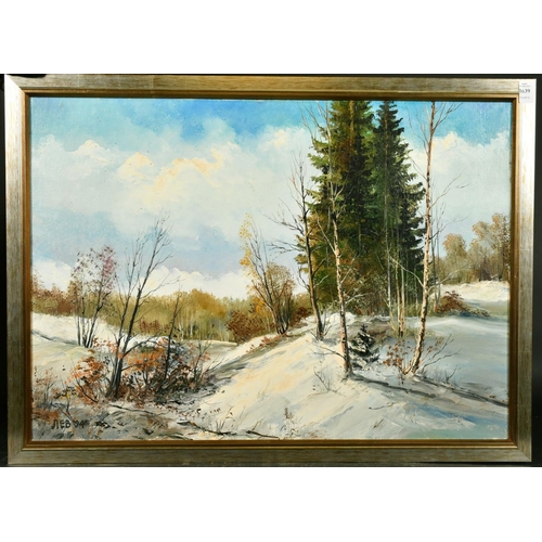 1639 - 20th Century Russian School, A landscape with trees and snow on the ground, oil on canvas, initialed... 