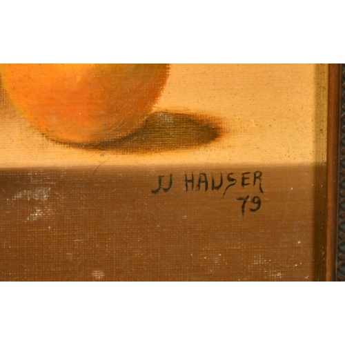 2002 - J.J. Hauser, a still life of mixed objects, oil on canvas, signed, 21.75