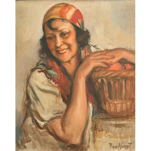 2003 - Roux Abougit, Study of a lady leaning on a basket, oil on panel, signed, 18