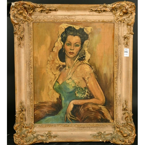 2004 - 20th Century French School, half-length study of an elegant lady, oil on board, indistinctly signed ... 