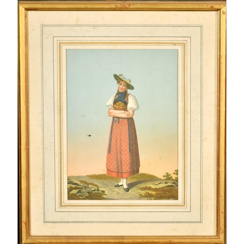 2010 - A pair of 19th Century French watercolour studies of ladies in hats, along with seven similar prints... 