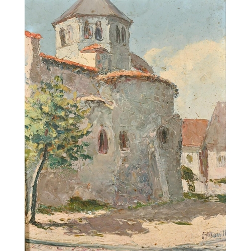 2015 - 20th Century French School, a view of village buildings, oil on panel, indistinctly signed, 16