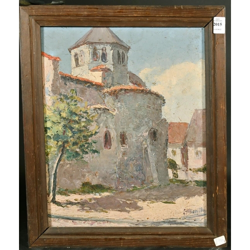 2015 - 20th Century French School, a view of village buildings, oil on panel, indistinctly signed, 16