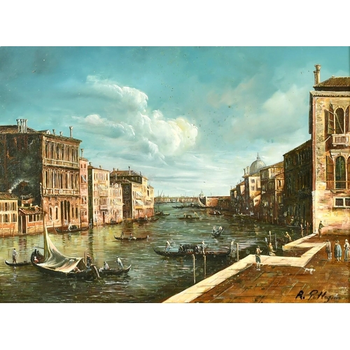 2016 - 20th Century School, a canal scene, Venice, oil on panel, indistinctly signed, 12