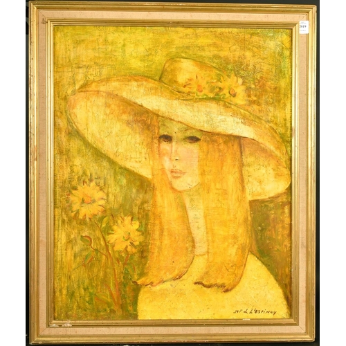 2019 - Francoise De l'Espinay, study of a lady in a garden, oil on canvas, signed, 28