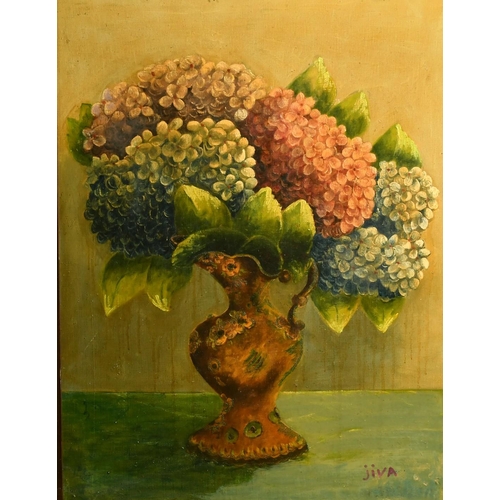 2024 - Jiva, a still life of flowers in a vase, oil on canvas laid down, signed, 21