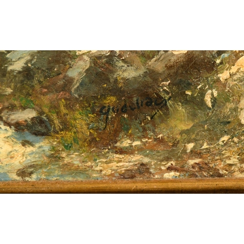 2028 - Emile Godchaux, figures by a mountain stream, oil on canvas, signed, 15