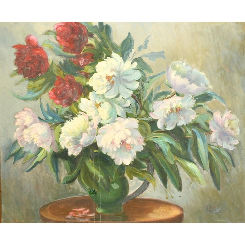 2031 - 20th Century French School, a still life of mixed flowers, oil on canvas, indistinctly signed, 23.5