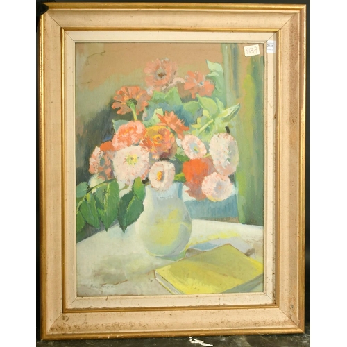 2038 - 20th Century French school, a colourful still life of mixed flowers, watercolour indistinctly signed... 