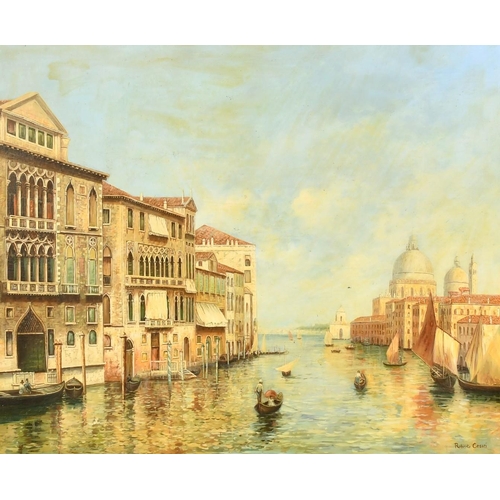 2039 - Roberto Cesari, gondolas on a Venetian canal, oil on canvas laid down, signed, 19.75