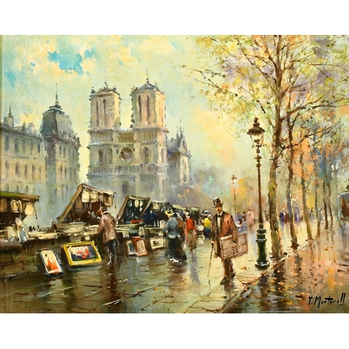 2040 - T. Martorell, stalls along the river Seine, oil on canvas, 13