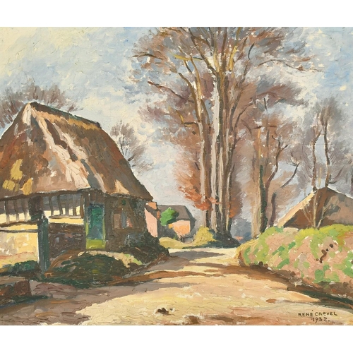 2042 - Rene Crevel circa 1932, a pathway thought a French village, oil on board, signed, 18.5