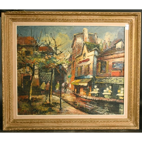 2044 - 20th Century French School, figures on a city street, oil on canvas, indistinctly signed and dated, ... 