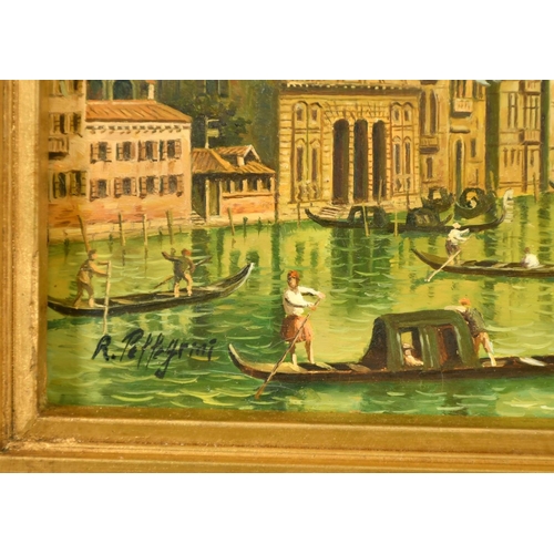 2046 - 20th Century School, gondolas on a Venetian canal, oil on panel, indistinctly signed, 9.5