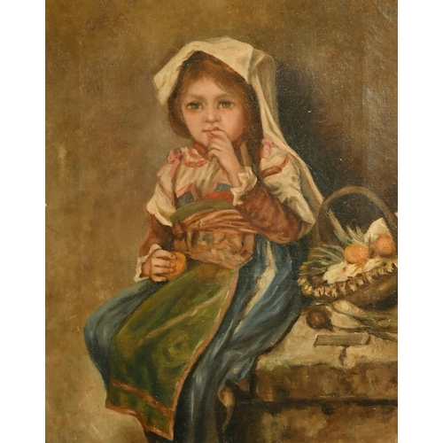 2047 - 19th Century French school, a young girl holding fruit, oil on canvas, 16