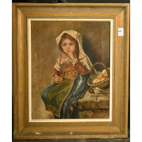 2047 - 19th Century French school, a young girl holding fruit, oil on canvas, 16