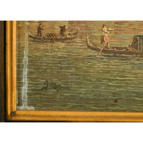 2048 - 20th Century School, gondolas crossing on a Venetian canal, oil on panel, indistinctly signed, 15.75... 