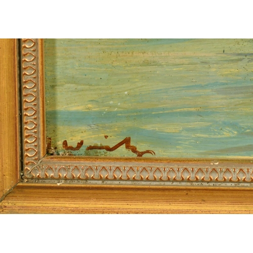 2051 - 20th Century French school, a lake side scene, oil on board, indistinctly signed, 15.75