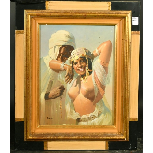 2056 - Garcia, an Arab gentleman with a female companion, oil on panel, signed, 15.75