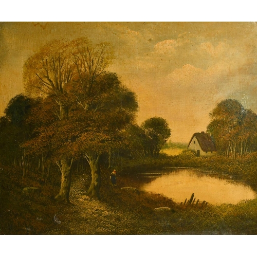 2059 - 19th Century French school, a pair of landscapes with a female figure, oil on canvas, indistinctly s... 