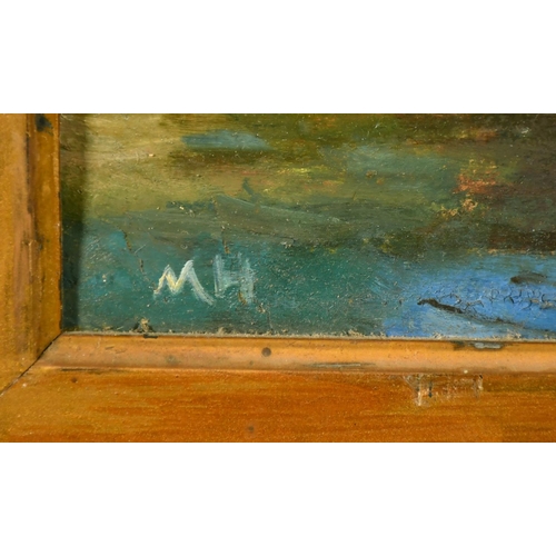 2060 - 20th Century French School, figures in a gondola, oil on board, signed with initials, M.H, 16.5