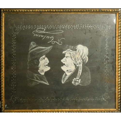 2068 - 19th Century French School, a novelty chalk drawing, indistinctly signed, 18