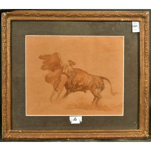 2089 - Late 19th Century Continental School, a bull fighting scene, watercolour, indistinctly inscribed, 9