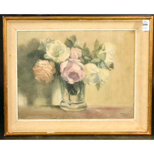 2090 - Arthur Theo Dirkx, circa 1944, a still life of roses in a glass vase, watercolour, signed, 10.5