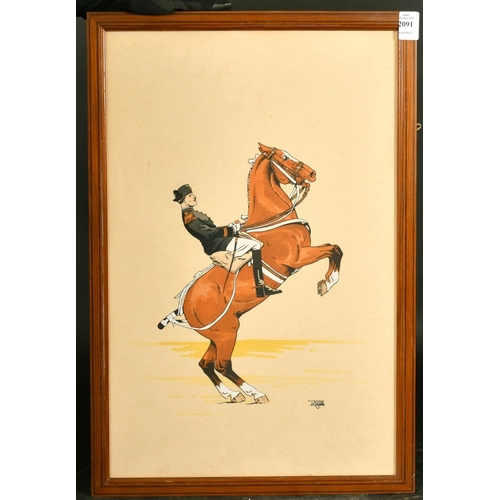 2091 - 20th Century French School, a pair of Cavalrymen on preforming horses, watercolours, indistinctly si... 