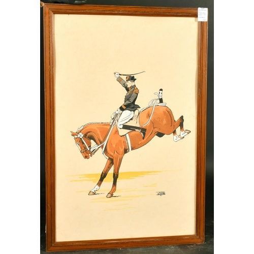 2091 - 20th Century French School, a pair of Cavalrymen on preforming horses, watercolours, indistinctly si... 