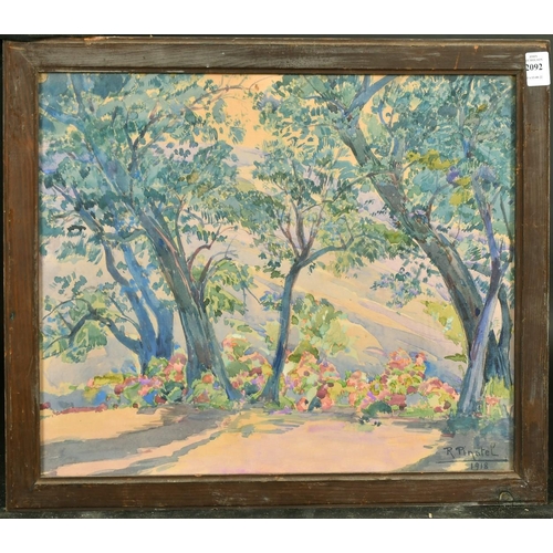 2092 - R. Pinatel, circa 1918, a summer landscape, watercolour, signed, 14.5