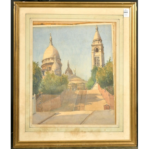 2093 - Early 20th Century French School, a view of steps leading towards the Sacre Coeur, watercolour, 15